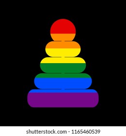 Pyramid sign illustration. Vector. Icon with colors of LGBT flag at black background.