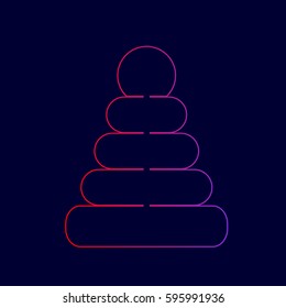 Pyramid sign illustration. Vector. Line icon with gradient from red to violet colors on dark blue background.