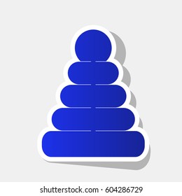 Pyramid sign illustration. Vector. New year bluish icon with outside stroke and gray shadow on light gray background.