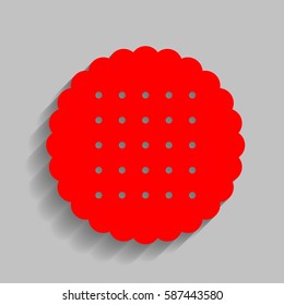 Pyramid sign illustration. Vector. Red icon with soft shadow on gray background.