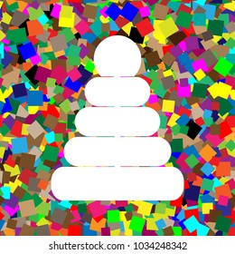 Pyramid sign illustration. Vector. White icon on colorful background with seamless pattern from squares.