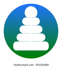 Pyramid sign illustration. Vector. White icon in bluish circle on white background. Isolated.