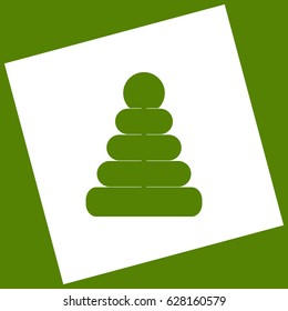 Pyramid sign illustration. Vector. White icon obtained as a result of subtraction rotated square and path. Avocado background.