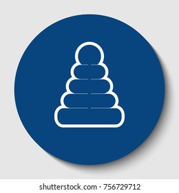 Pyramid sign illustration. Vector. White contour icon in dark cerulean circle at white background. Isolated.