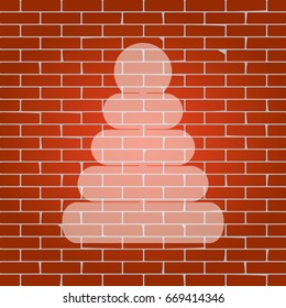 Pyramid sign illustration. Vector. Whitish icon on brick wall as background.