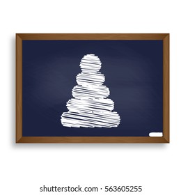 Pyramid sign illustration. White chalk icon on blue school board with shadow as background. Isolated.