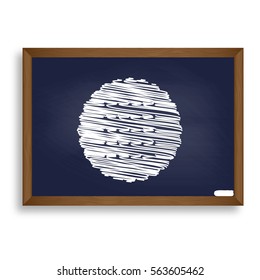 Pyramid sign illustration. White chalk icon on blue school board with shadow as background. Isolated.