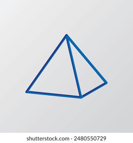 Pyramid simple icon vector. Flat design. Paper cut design. Cutted blue symbol with shadow. Gray background.ai
