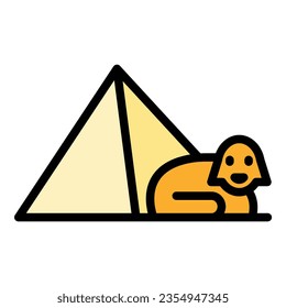 Pyramid sphinx icon outline vector. Ancient egypt. Cairo desert color flat