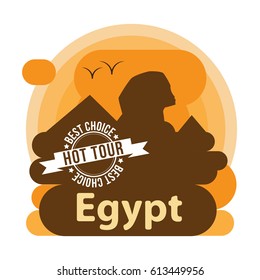 Pyramid and Sphinx The symbols of Cairo. Welcome to Egypt concept. Flat vector art. Sunset composition. Popular resort set. 