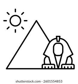 Pyramid and sphynx icon in line style with editable stroke