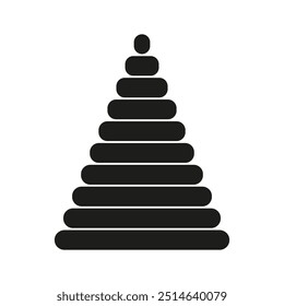 Pyramid stack icon. Geometric tiered shapes. Simple black silhouette. Flat vector graphic.