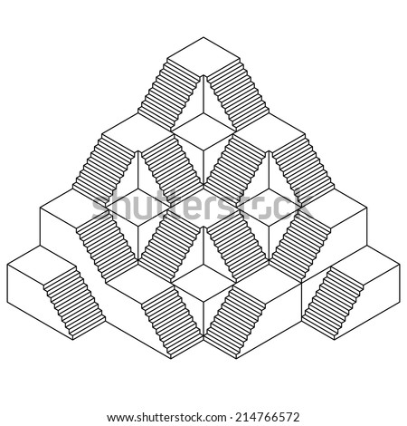 pyramid staircase construction line drawing vector illustration
