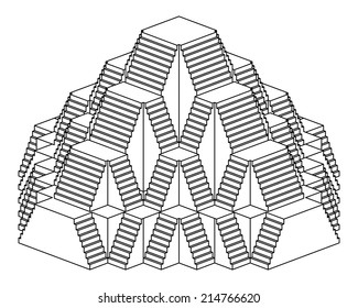 pyramid staircase design construction line drawing vector illustration 