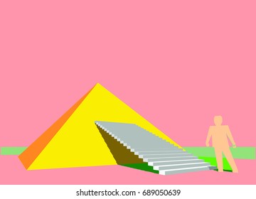 pyramid step in pink background