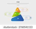 pyramid structure base shape infographics gradient template diagram with 3d ribbon curve on opposite direction with 3 point step creative vector