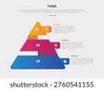 pyramid structure base shape infographics gradient template diagram with round edge and rectangle extension on side with shadow layer behind with 3 point step creative vector