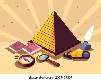 pirámide y símbolos del tema geográfico