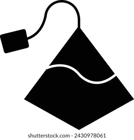 Icono de bolso de té piramidal en estilo de relleno. Bolso de té de papel triangular aislado sobre fondo transparente. Té, etiqueta, hierba, bebida orgánica signo. Concepto de bebida de desayuno. Elemento de símbolo para diseño web y aplicación.