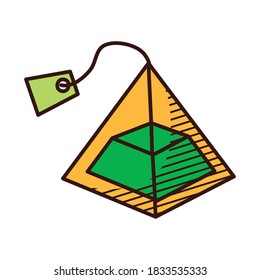 icono del bolso de té piramidal sobre fondo blanco, estilo de dibujo a mano, ilustración vectorial