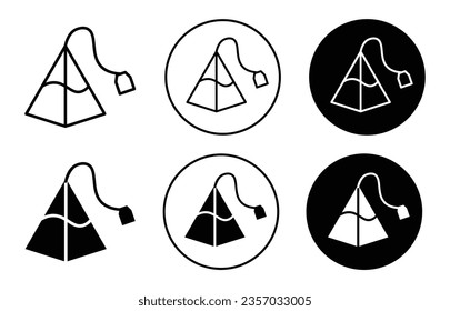 Pyramid Teebeutel Symbol Set. Dreieckskaffee oder Teebeutel-Vektorsymbol in schwarz gefülltem und umrissenem Stil.