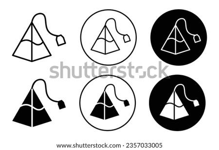 Pyramid tea bag icon set. triangle coffee or teabag vector symbol in black filled and outlined style.