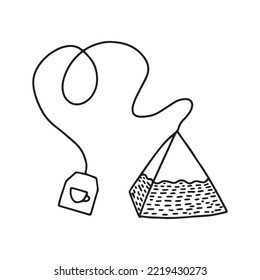 Pyramid tea bag vector doodle illustration. Hand drawn tea bag clipart