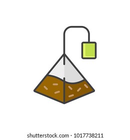 Pyramid teabag flat line colored icon.
