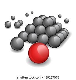 Pyramid top - a unique red sphere in a pyramid bottom 