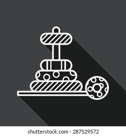 Pyramid toy flat icon with long shadow, line icon