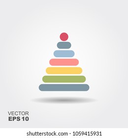 Pyramid toy flat icon with shadow. Vector illustration