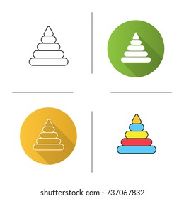 Pyramid toy icon. Flat design, linear and color styles. Isolated vector illustrations