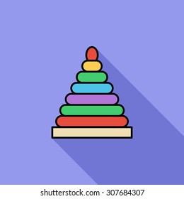 Pyramid toy icon. Flat vector related icon with long shadow for web and mobile applications. It can be used as - logo, pictogram, icon, infographic element. Vector Illustration.