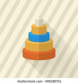 Pyramid toy icon , Vector flat long shadow design. Children's toys concept.