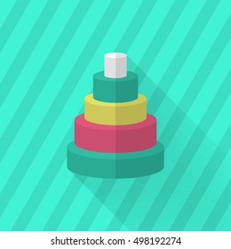 Pyramid toy icon , Vector flat long shadow design. Children's toys concept.