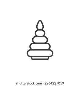 Pyramid-Spielzeuglinie Symbol. lineares Stilzeichen für mobiles Konzept und Webdesign. Umriss-Vektorsymbol der Ringpyramide. Symbol, Logo-Abbildung. Vektorgrafik