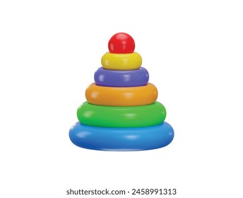 pyramid toy on colorful rings icon 3d rendering vector illustration