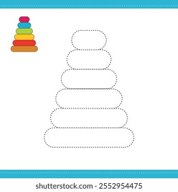 pyramid toy - painting page, color by numbers. Worksheet for education. Game for preschool kids.