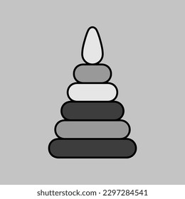 Pyramid toy vector isolated grayscale icon. Graph symbol for children and newborn babies web site and apps design, logo, app, UI
