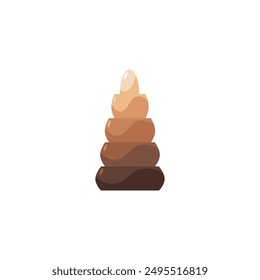 Pyramid toy wooden rings tower construction icon. Early childhood logic toy education, nursery development. Montessori toy for preschool kids, smart puzzle game. Cartoon vector illustration isolated