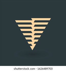 Pyramid Triangle geometric logo design. Sacred minimal Gemetry. Transition effect. Corporate identity symbol. Stock Vector illustration isolated on green background.