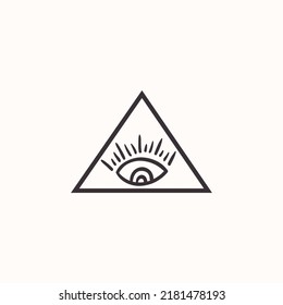 Pyramid Triangle Icon Masonic Symbol. All Seeing Eye Icon. Masonic Symbol. Eye Of Providence Vector Inside Triangle Pyramid Sketch. New World. Hand-drawn Alchemy, Religion, Spirituality Symbol