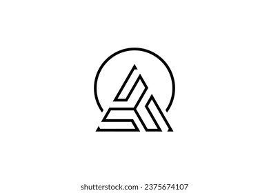 Pyramid triangle logo design with sun symbol in line art style