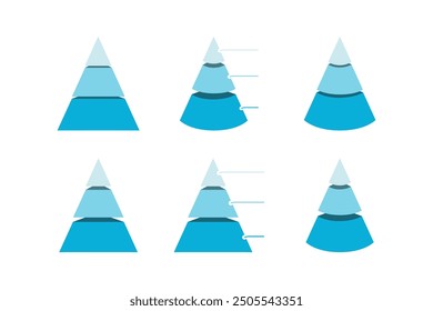 Pyramid triangle shape infographic chart template set. Presentation, workflow, steps, phases concepts. Flat modern diagram vector design isolated on white background.