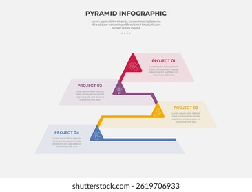 pirâmide ou forma de triângulo infográfico estilo de contorno com modelo de 3 pontos com base de forma de pirâmide criativa no movimento de linha e curva na borda para apresentação de slide vetor