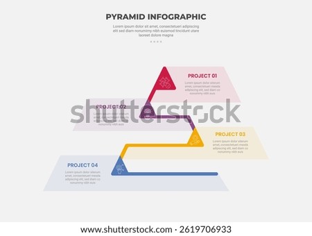 pyramid or triangle shape infographic outline style with 3 point template with creative pyramid shape base on line movement and curve at edge for slide presentation vector