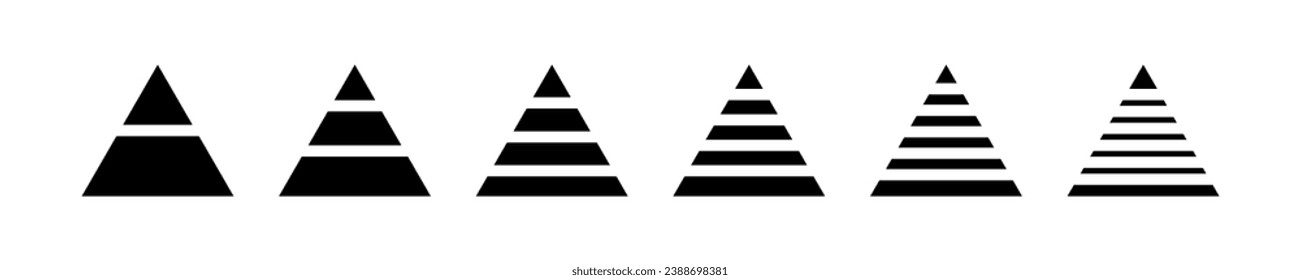 Pyramid vector icon for infographic. Triangle with many levels.  Vector illustration pyramids.