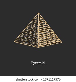 Pyramid vector illustration in engraving style. Vintage pastiche of esoteric and occult sign. Drawn sketch of magical and mystical symbol.