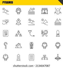 pyramid vector line icons set. pyramid, egypt and egypt Icons. Thin line design. Modern outline graphic elements, simple stroke symbols stock illustration