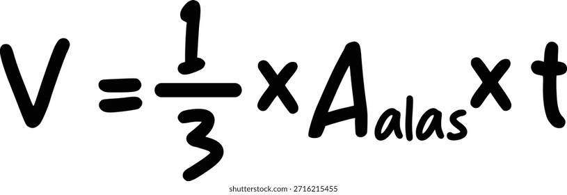 Ilustración de fórmula de volumen piramidal que representa el cálculo de geometría sólida, la educación matemática, el concepto de medición espacial y el material de aprendizaje en estilo escrito a mano.